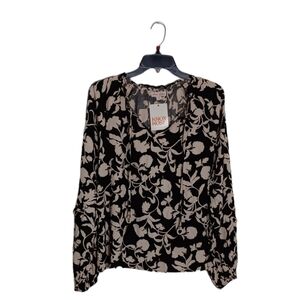 Knox Rose Women's Black/Tan Long Sleeve Balloon Top Size XS